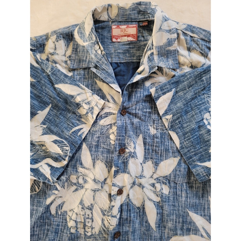 RJC Men's‎ Blue Floral/Guitar Hawaiian Short-Sleeve Button-Down Shirt Size 2XL